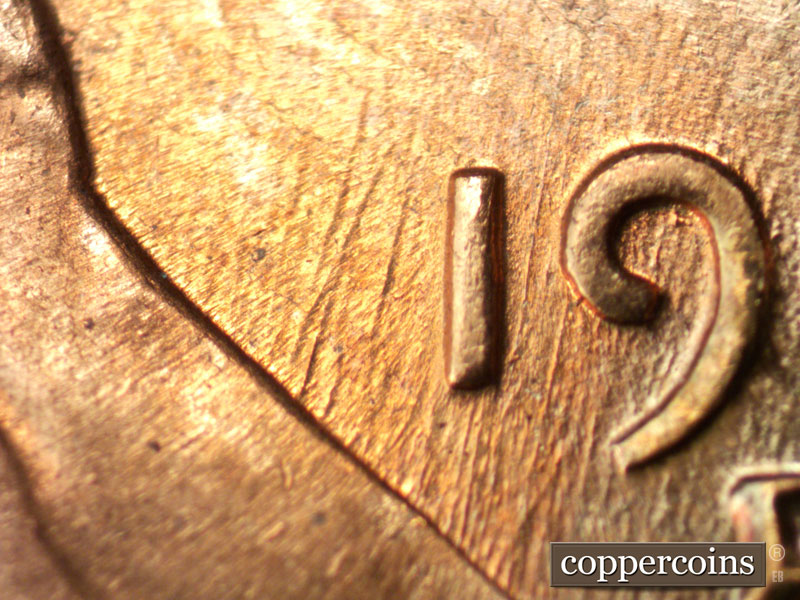 Die-stage B marker on 1960D•1MM•221 (1960 Repunched Mint Mark).