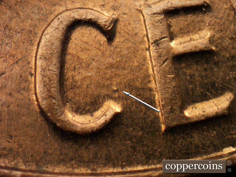 Die-stage C marker on 1960D•1MM•221 (1960 Repunched Mint Mark).