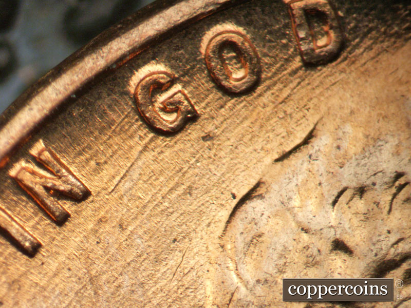 Die-stage A marker on 1960D•1MM•222 (1960 Repunched Mint Mark).