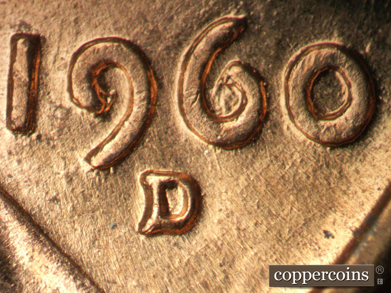 1960 Lincoln cent obverse, CopperCoins die 1960D•1MM•222.