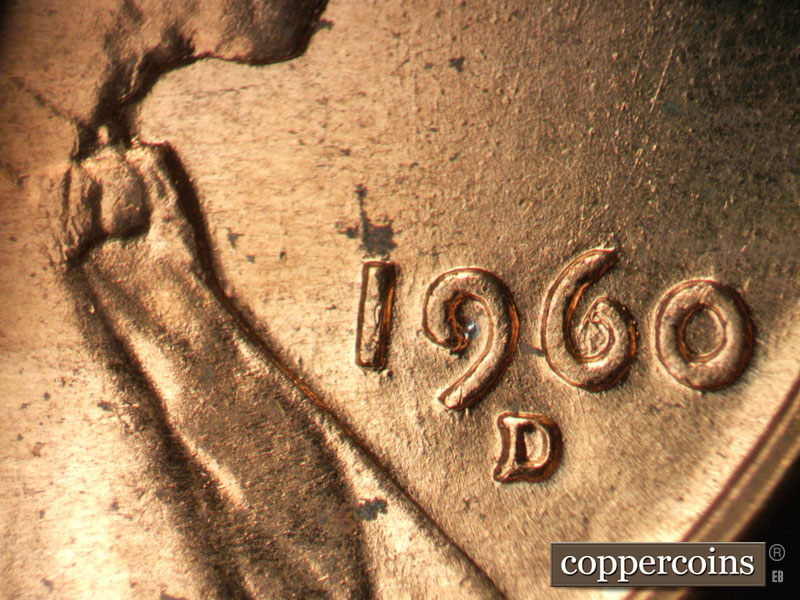 Die-stage B marker on 1960D•1MM•222 (1960 Repunched Mint Mark).