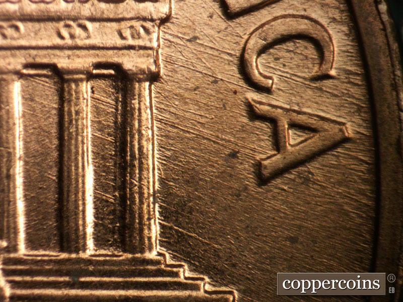 Die-stage B marker on 1960D•1MM•222 (1960 Repunched Mint Mark).
