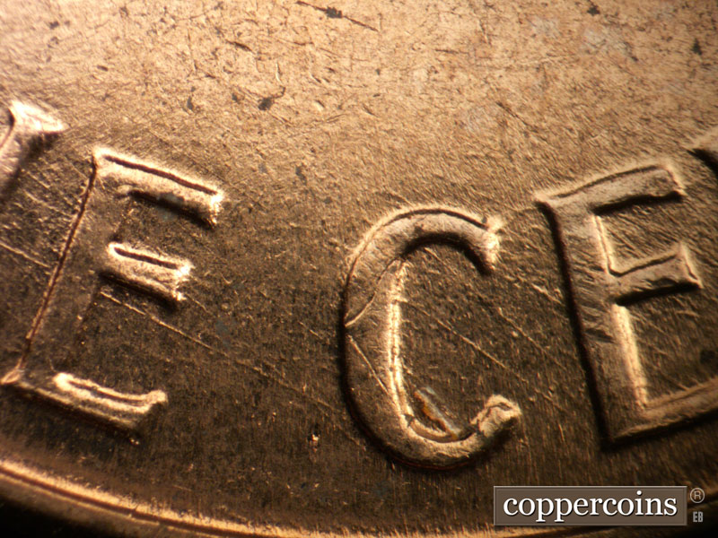 Die-stage B marker on 1960D•1MM•222 (1960 Repunched Mint Mark).