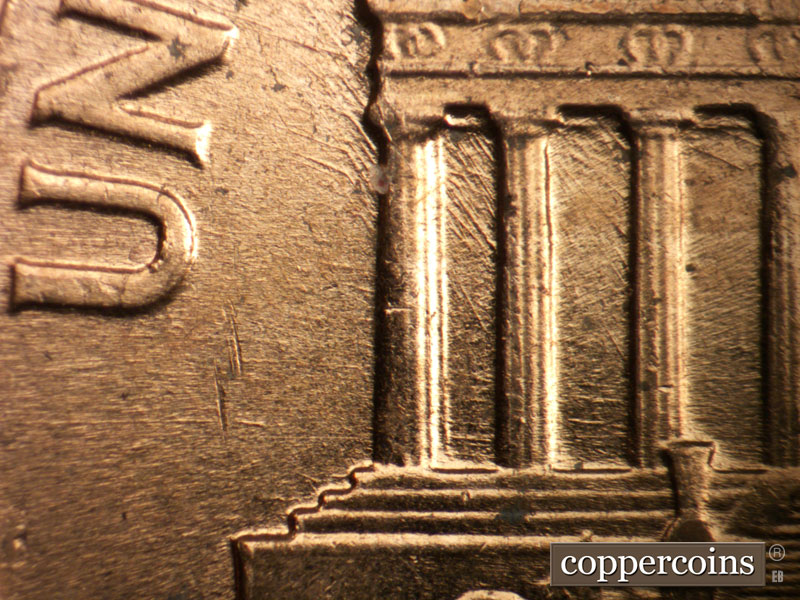 Die-stage B marker on 1960D•1MM•222 (1960 Repunched Mint Mark).