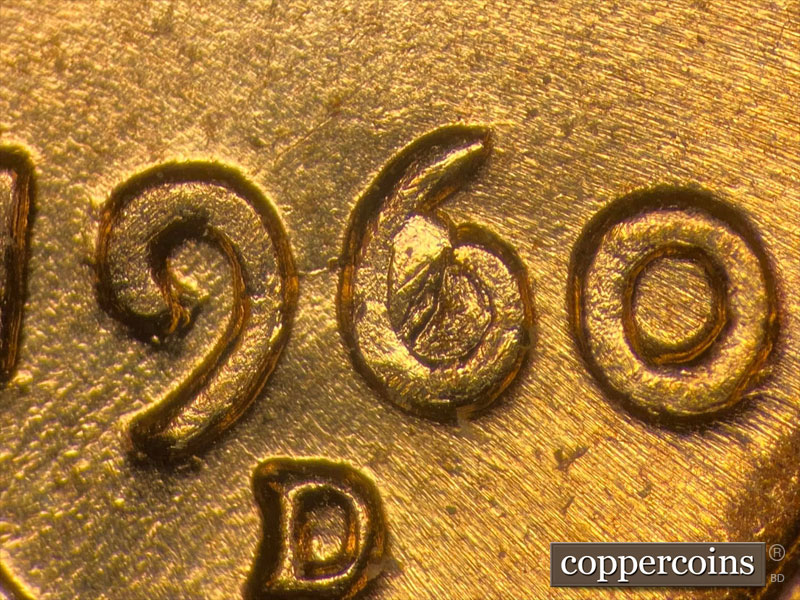 Die-stage C marker on 1960D•1MM•222 (1960 Repunched Mint Mark).