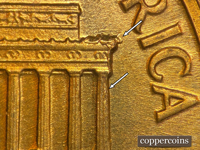 Die-stage C marker on 1960D•1MM•222 (1960 Repunched Mint Mark).
