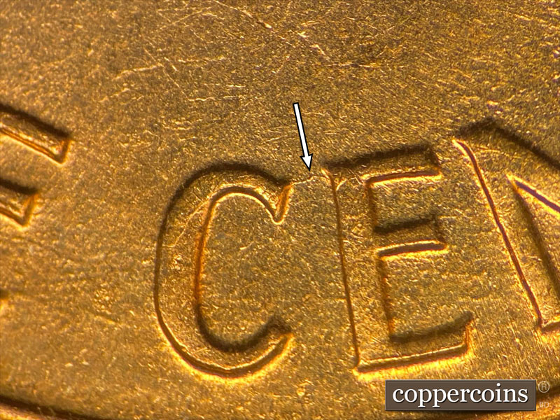Die-stage C marker on 1960D•1MM•222 (1960 Repunched Mint Mark).