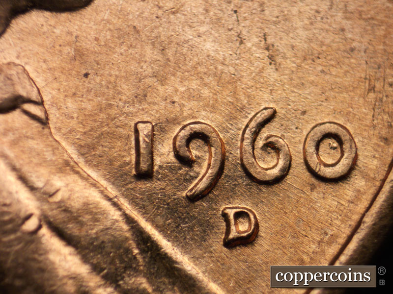 Die-stage B marker on 1960D•1MM•223 (1960 Repunched Mint Mark).