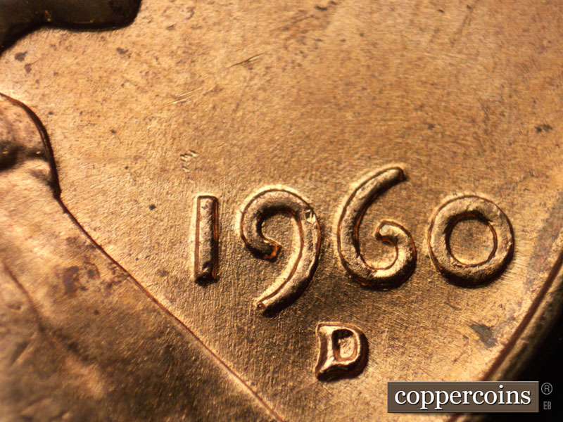 Die-stage B marker on 1960D•1MM•228 (1960 Repunched Mint Mark).