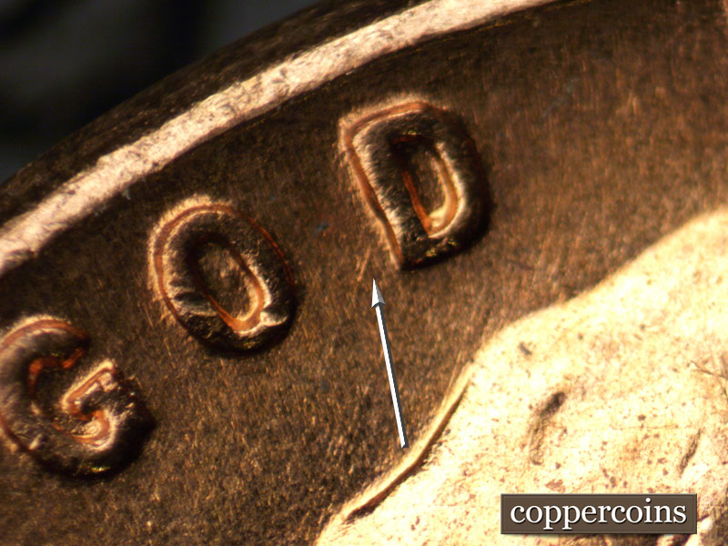 Die-stage B marker on 1960D•1MM•228 (1960 Repunched Mint Mark).