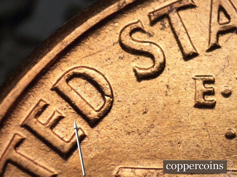 Die-stage B marker on 1960D•1MM•228 (1960 Repunched Mint Mark).