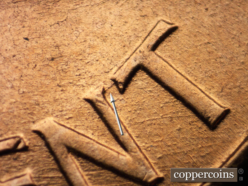 Die-stage B marker on 1960D•1MM•228 (1960 Repunched Mint Mark).