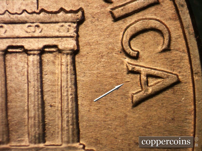 Die-stage A marker on 1960D•1MM•229 (1960 Repunched Mint Mark).
