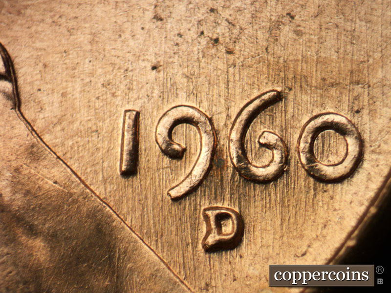 Die-stage B marker on 1960D•1MM•231 (1960 Repunched Mint Mark).