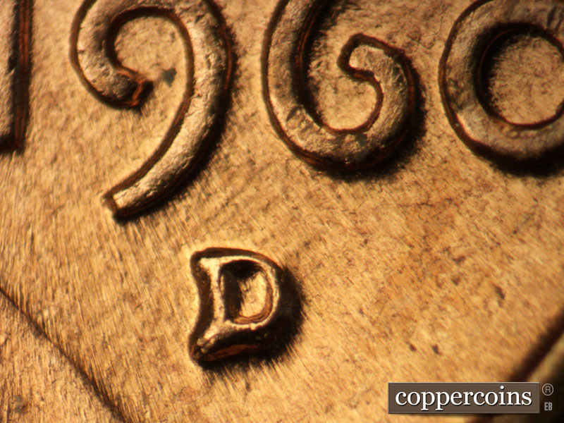 1960 Lincoln cent obverse, CopperCoins die 1960D•1MM•232.
