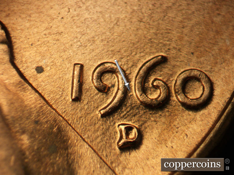 Die-stage B marker on 1960D•1MM•232 (1960 Repunched Mint Mark).