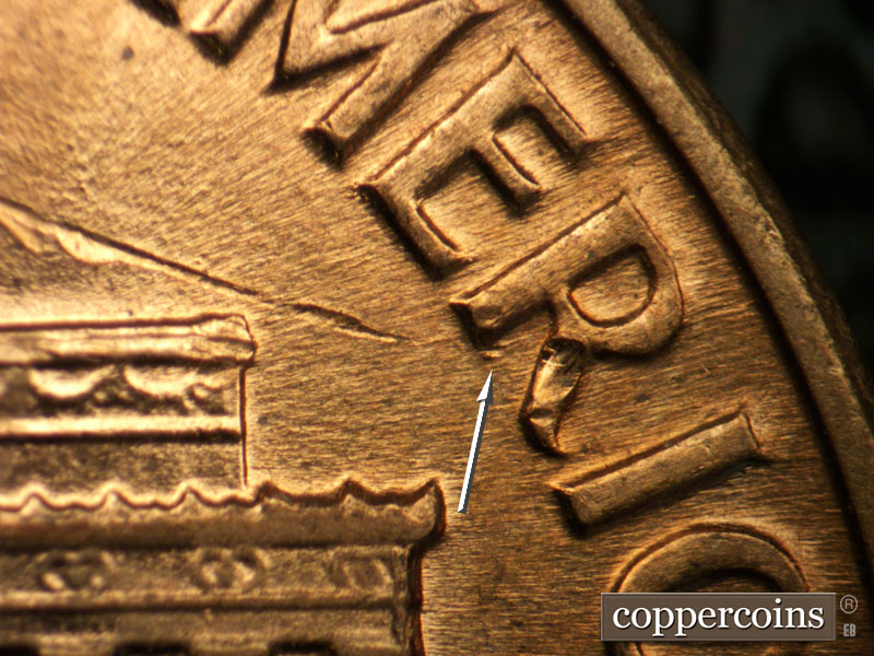 Die-stage B marker on 1960D•1MM•232 (1960 Repunched Mint Mark).