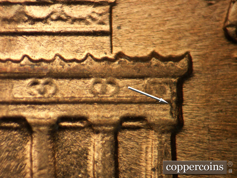 Die-stage B marker on 1960D•1MM•232 (1960 Repunched Mint Mark).