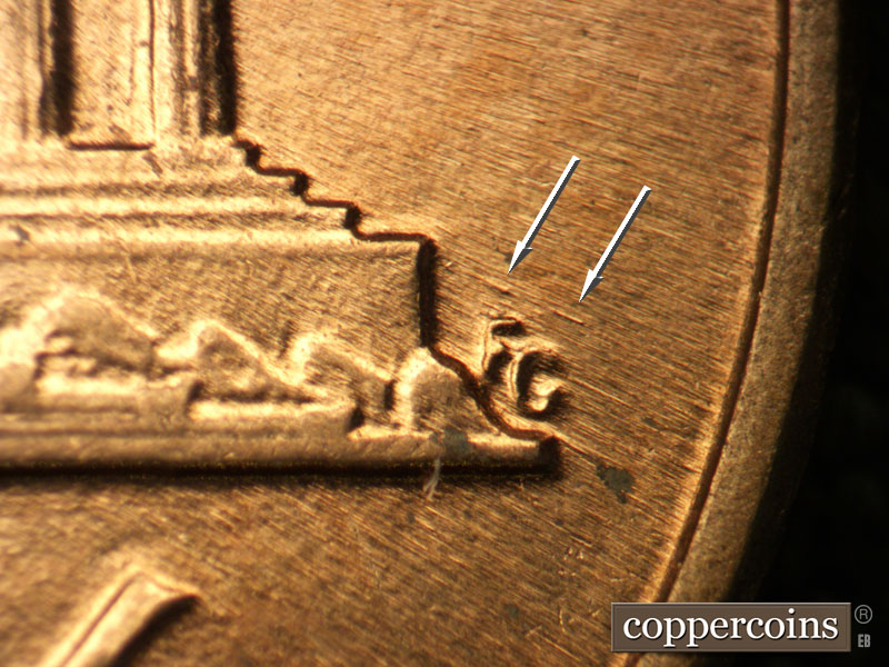 Die-stage B marker on 1960D•1MM•232 (1960 Repunched Mint Mark).