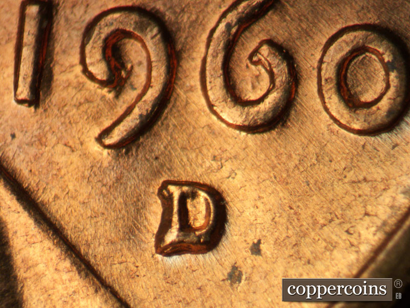 1960 Lincoln cent obverse, CopperCoins die 1960D•1MM•233.