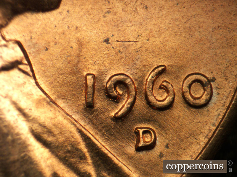 Die-stage B marker on 1960D•1MM•233 (1960 Repunched Mint Mark).
