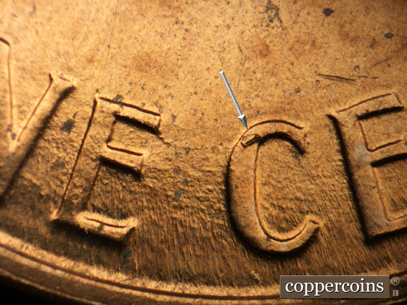 Die-stage B marker on 1960D•1MM•233 (1960 Repunched Mint Mark).