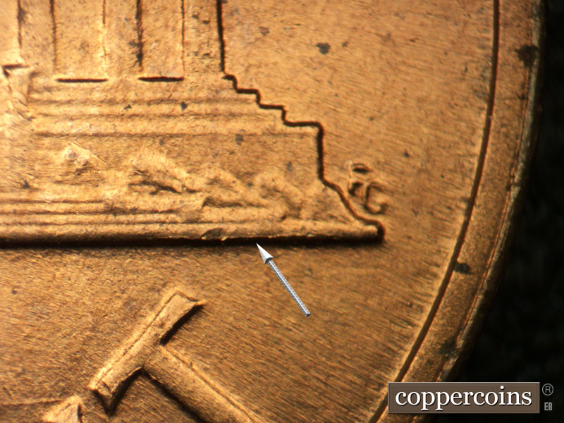 Die-stage B marker on 1960D•1MM•233 (1960 Repunched Mint Mark).
