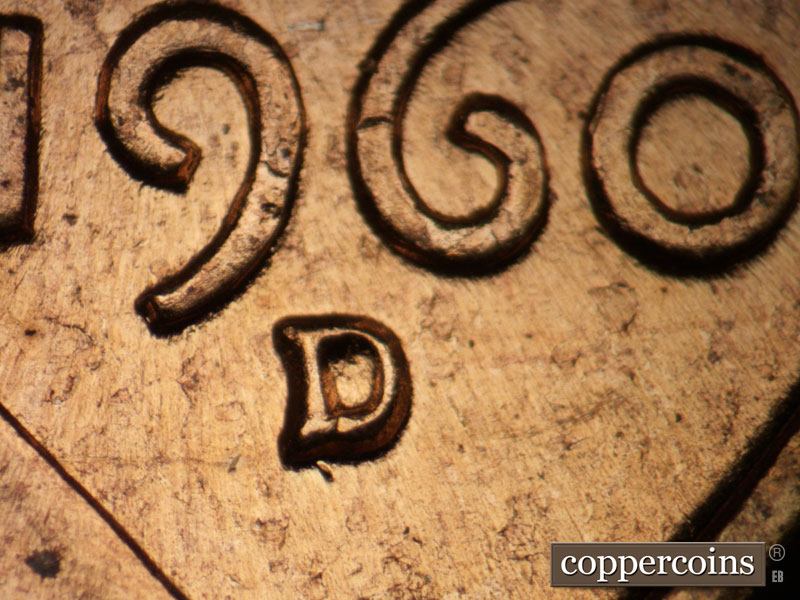 1960 Lincoln cent obverse, CopperCoins die 1960D•1MM•234.