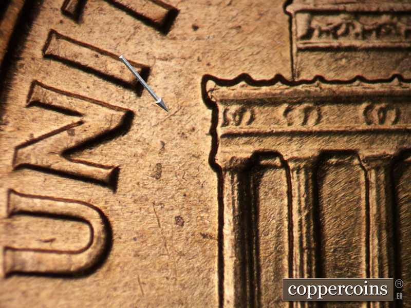 Die-stage B marker on 1960D•1MM•234 (1960 Repunched Mint Mark).