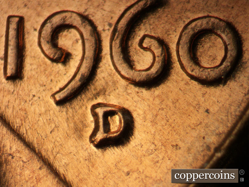 1960 Lincoln cent obverse, CopperCoins die 1960D•1MM•235.