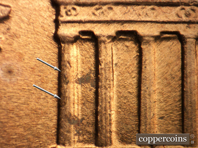 Die-stage B marker on 1960D•1MM•235 (1960 Repunched Mint Mark).
