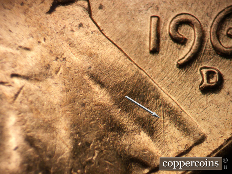 Die-stage C marker on 1960D•1MM•235 (1960 Repunched Mint Mark).