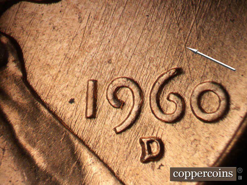Die-stage B marker on 1960D•1MM•237 (1960 Repunched Mint Mark).