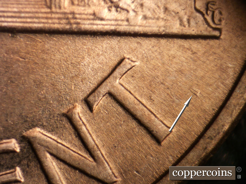 Die-stage B marker on 1960D•1MM•237 (1960 Repunched Mint Mark).