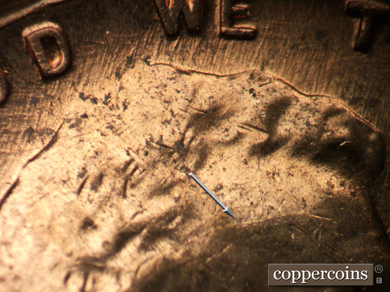 Die-stage B marker on 1960D•1MM•244 (1960 Repunched Mint Mark).