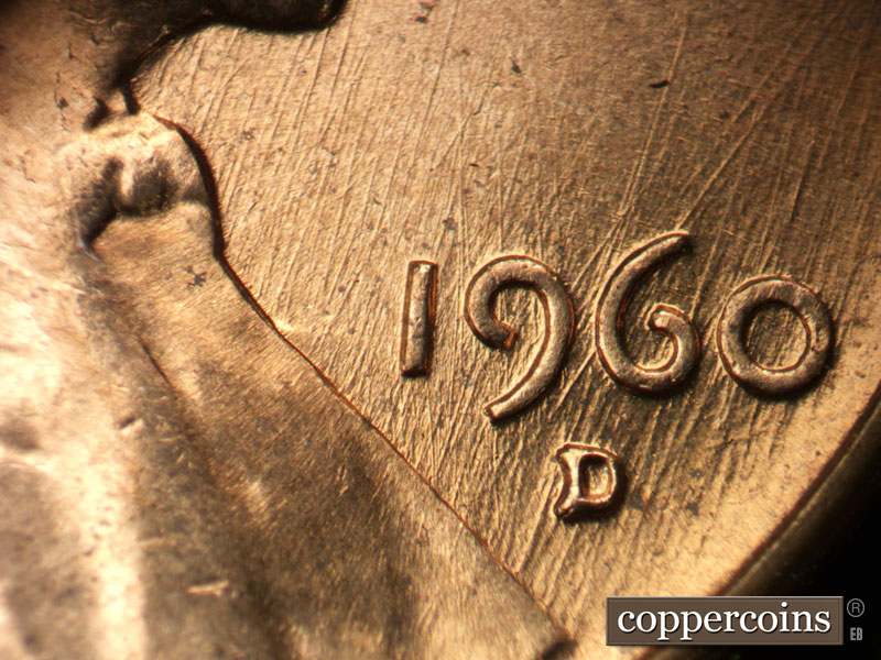 Die-stage B marker on 1960D•1MM•245 (1960 Repunched Mint Mark).