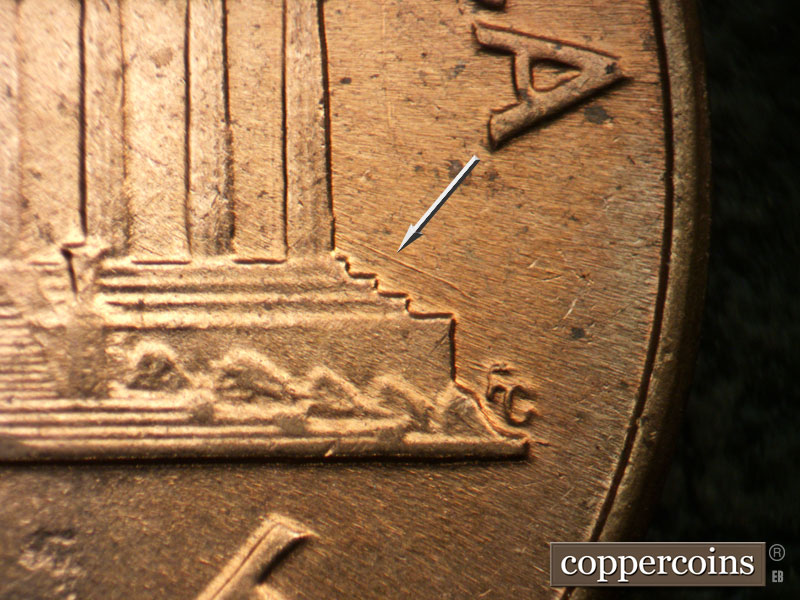 Die-stage B marker on 1960D•1MM•245 (1960 Repunched Mint Mark).