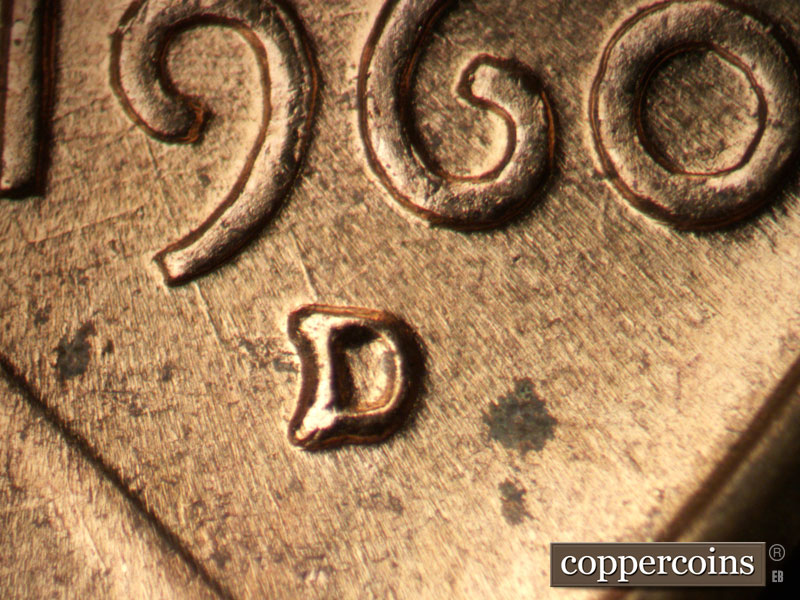 1960 Lincoln cent obverse, CopperCoins die 1960D•1MM•246.