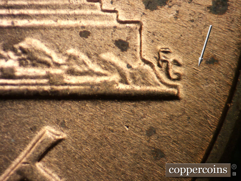 Die-stage B marker on 1960D•1MM•246 (1960 Repunched Mint Mark).