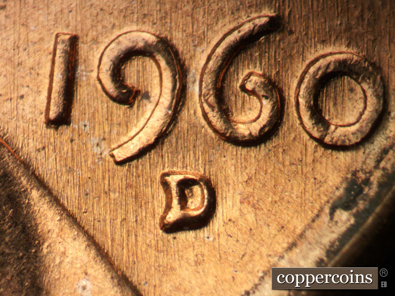 1960 Lincoln cent obverse, CopperCoins die 1960D•1MM•251.