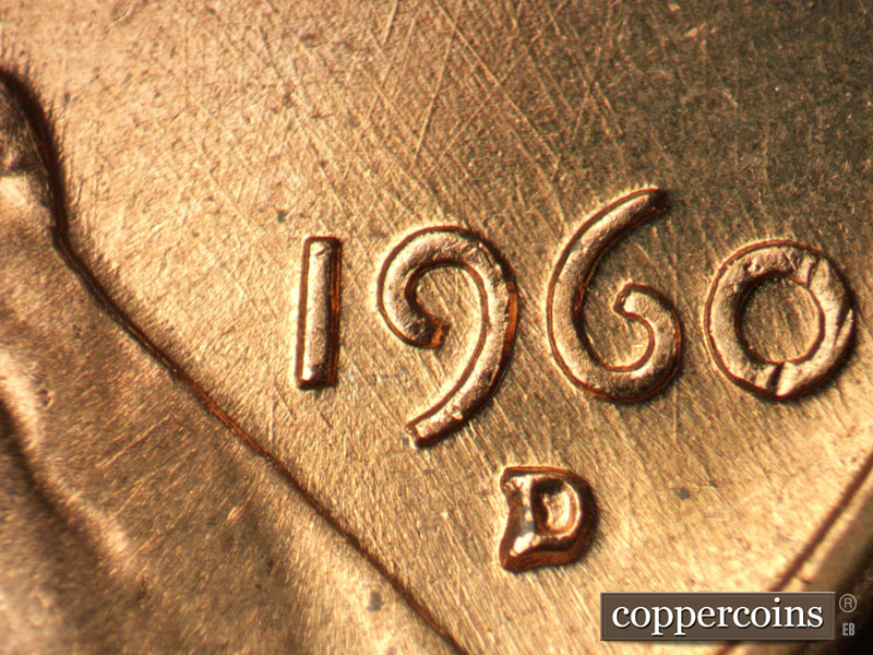 Die-stage B marker on 1960D•1MM•252 (1960 Repunched Mint Mark).