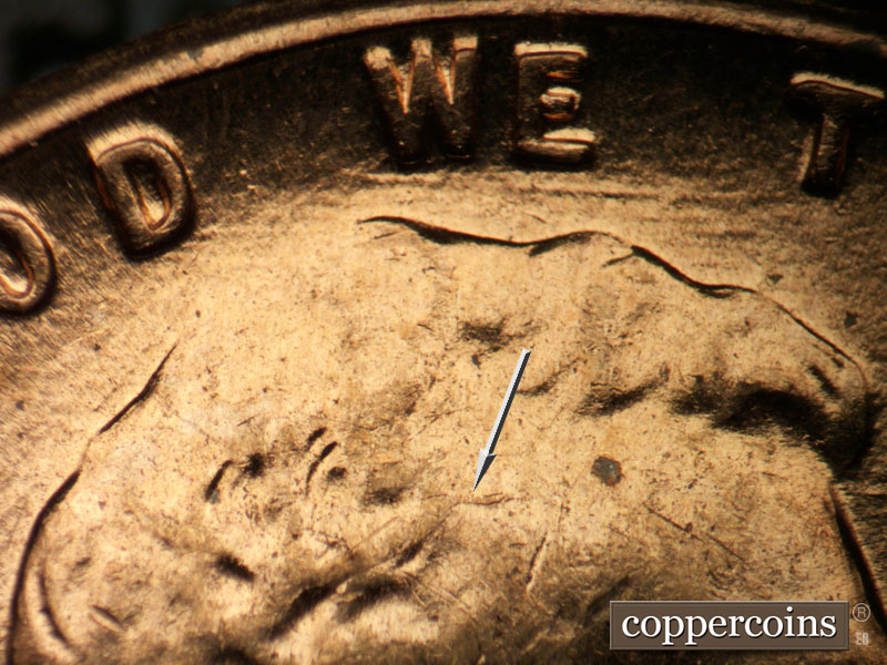 Die-stage B marker on 1960D•1MM•253 (1960 Repunched Mint Mark).