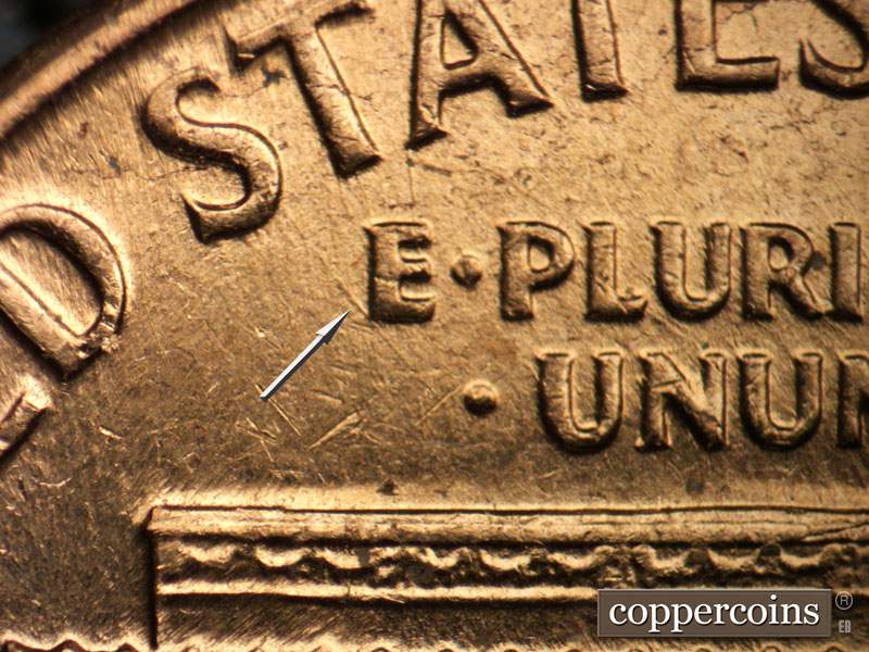 Die-stage B marker on 1960D•1MM•253 (1960 Repunched Mint Mark).