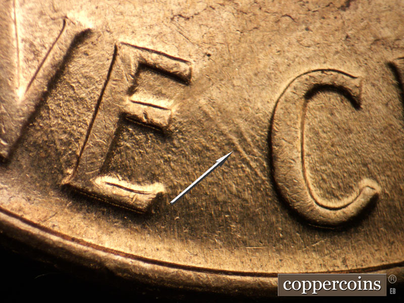 Die-stage B marker on 1960D•1MM•253 (1960 Repunched Mint Mark).