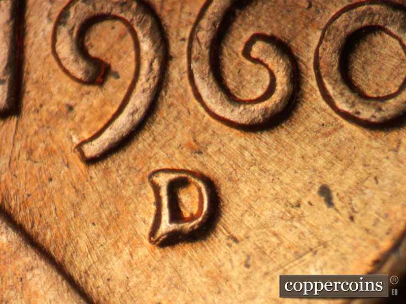 1960 Lincoln cent obverse, CopperCoins die 1960D•1MM•254.