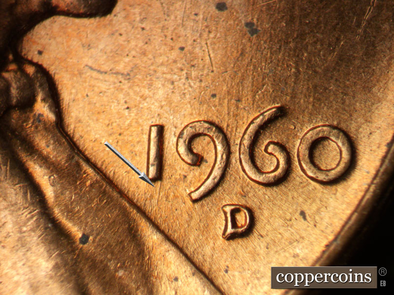 Die-stage B marker on 1960D•1MM•254 (1960 Repunched Mint Mark).