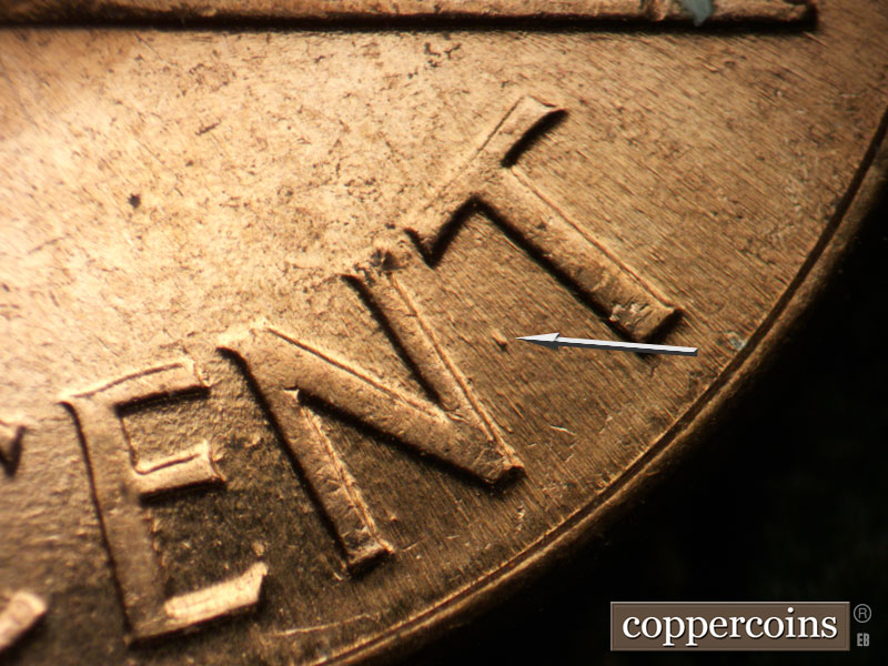 Die-stage B marker on 1960D•1MM•254 (1960 Repunched Mint Mark).