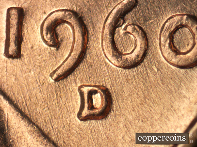 1960 Lincoln cent obverse, CopperCoins die 1960D•1MM•256.