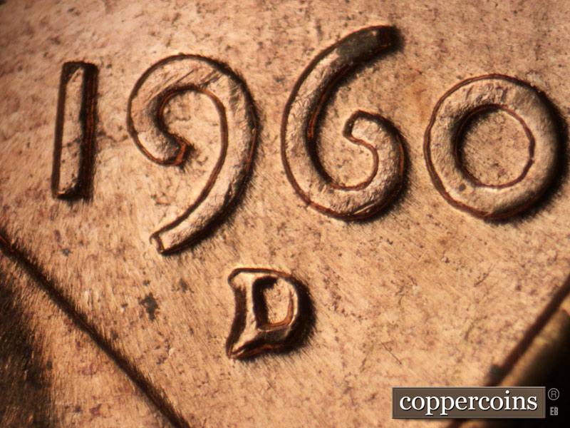 1960 Lincoln cent obverse, CopperCoins die 1960D•1MM•258.