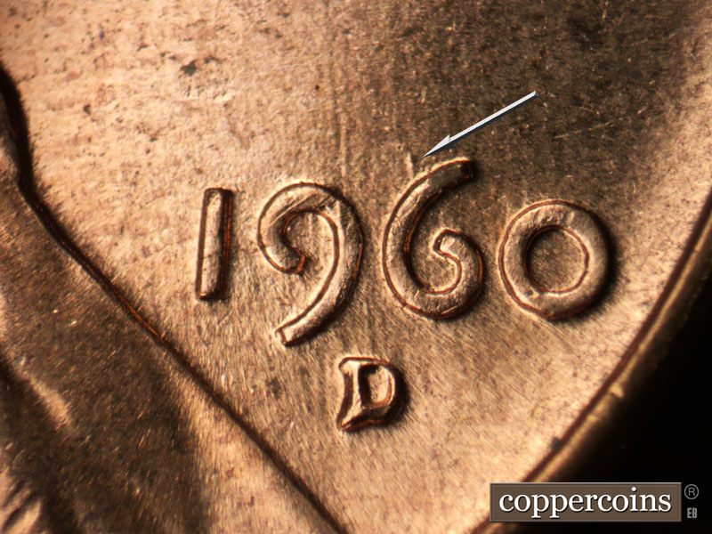 Die-stage B marker on 1960D•1MM•258 (1960 Repunched Mint Mark).